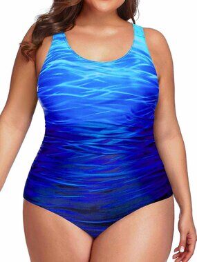 Blue Plus Size One Piece Swimsuit N7154
